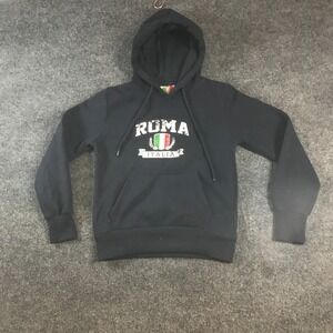 Roma Italia Hoodie Womens 7/8 Black Graphic Cotton Fleece Lined Kangaroo Pocket